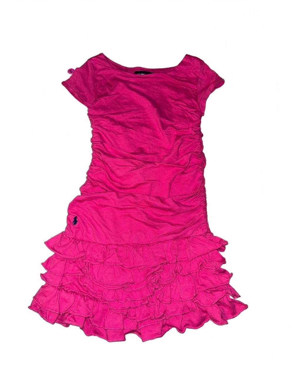 Ralph Lauren Girls Pink Ruched Ruffle Dress 4T